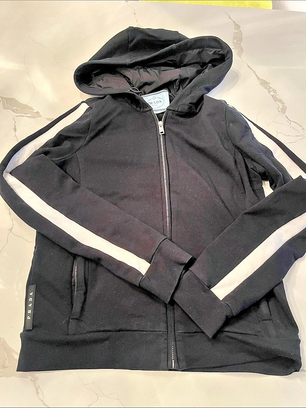 Prada Color Block Hooded Jacket Black & White Size Medium
